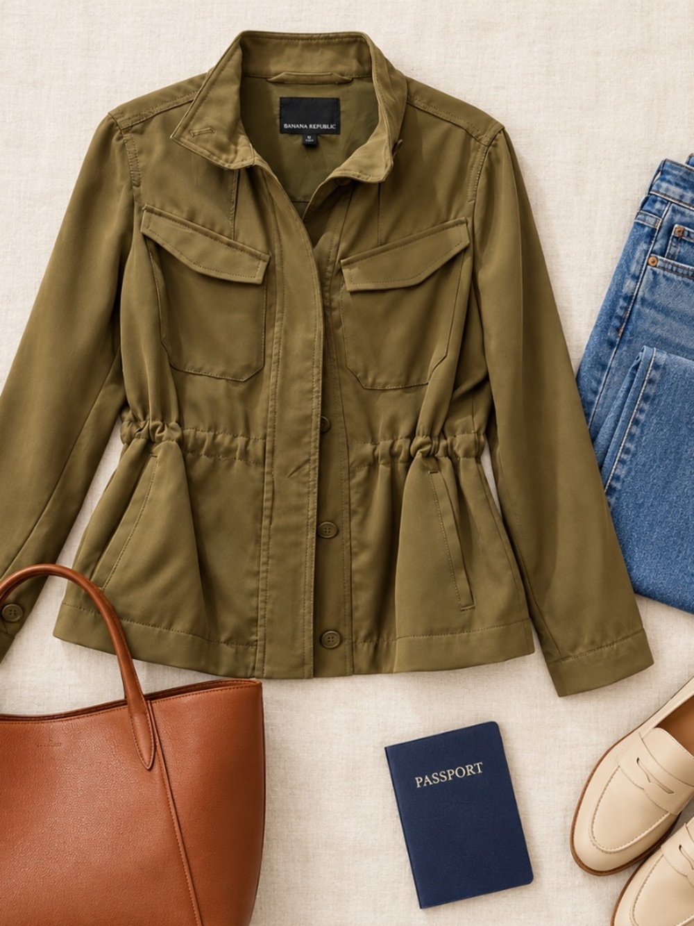 Banana Republic Olive Utility Jacket XS Drawstring Waist